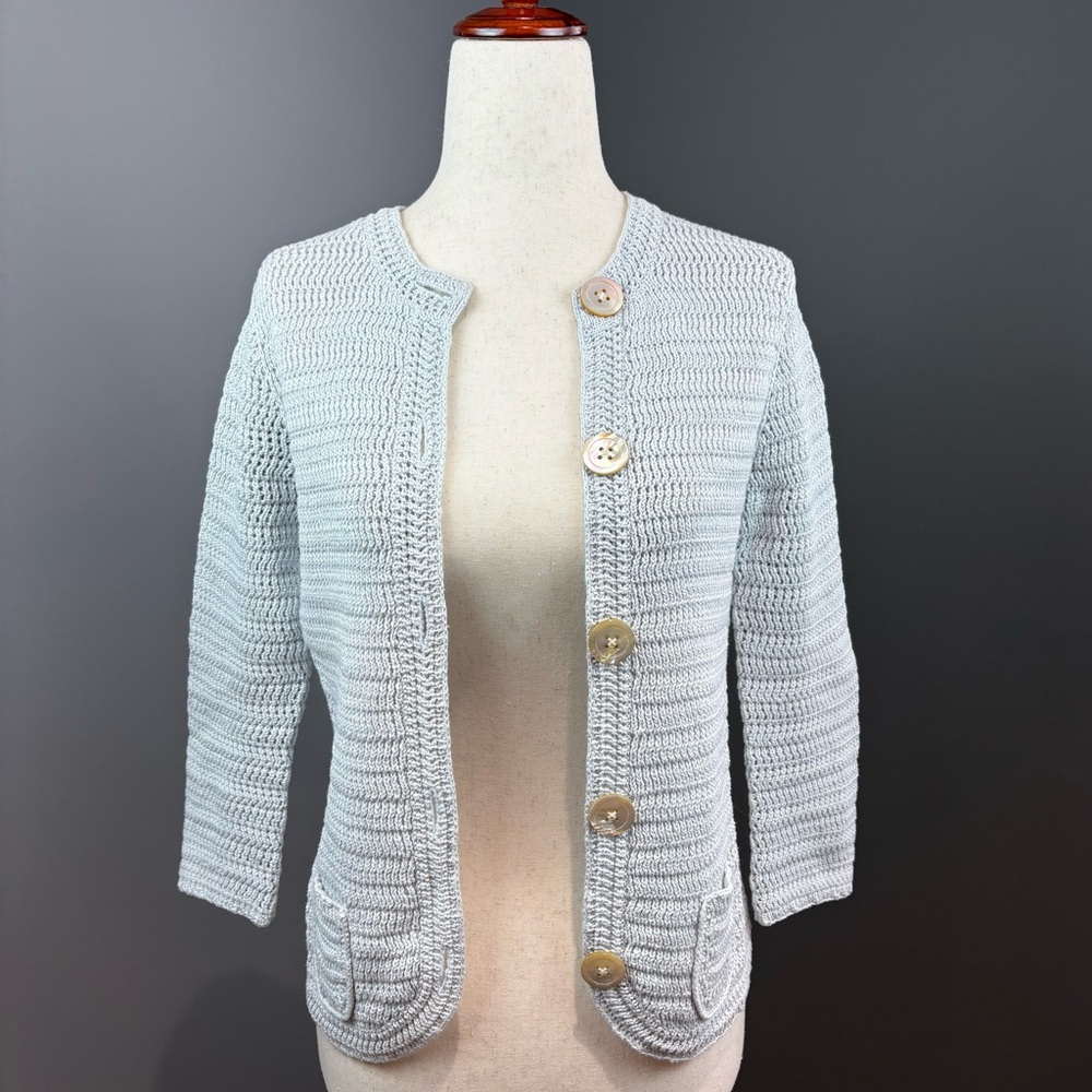 Banana Republic Cardigan Sweater S Light Blue Genuine Mother of Pearl Buttons
